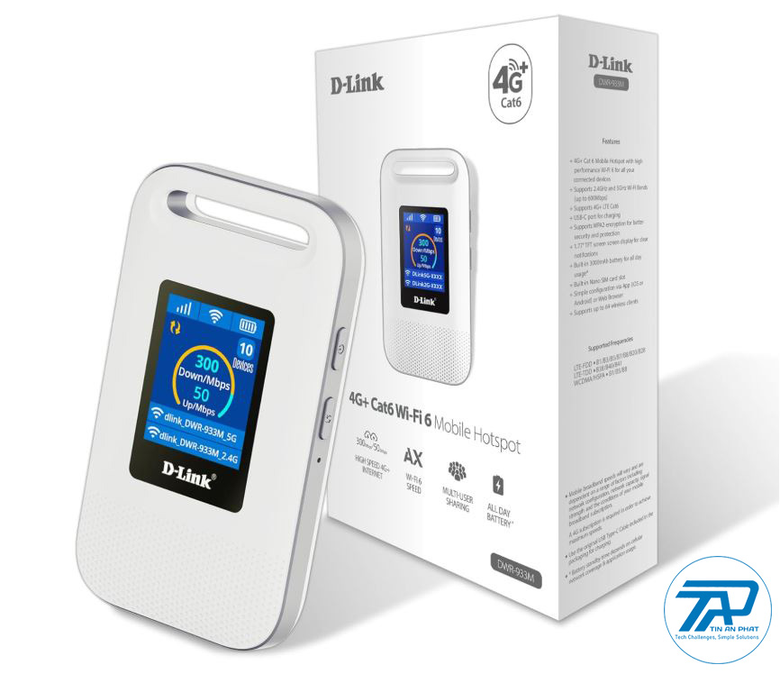 Bộ Phát Wifi 4G LTE Cat 6 Tốc độ 300Mbps 2 Băng Tần D-Link DWR-933M